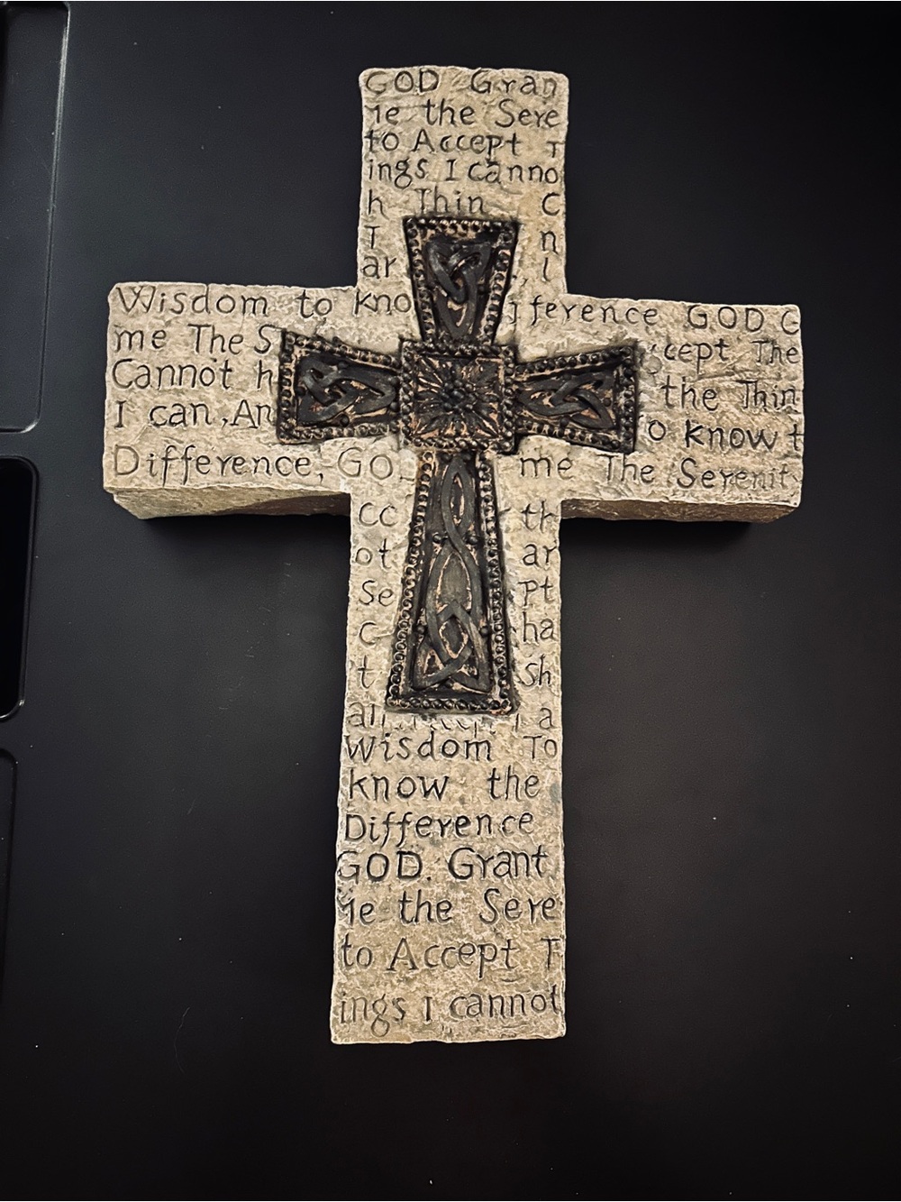 Inspirational Resin Wall Cross with Bronze Accent - Beige and Bronze